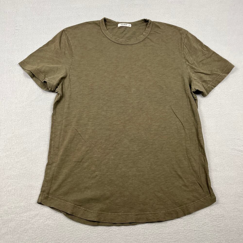 Buck Mason Slub Curved Hem T-Shirt Olive Green Cotton Made in USA Men's M